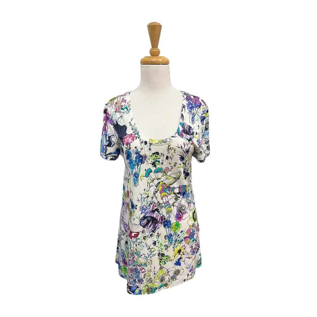 Roberto Cavalli Robot Astro Floral Garden Print Top Size 42 Us M Medium Shirt